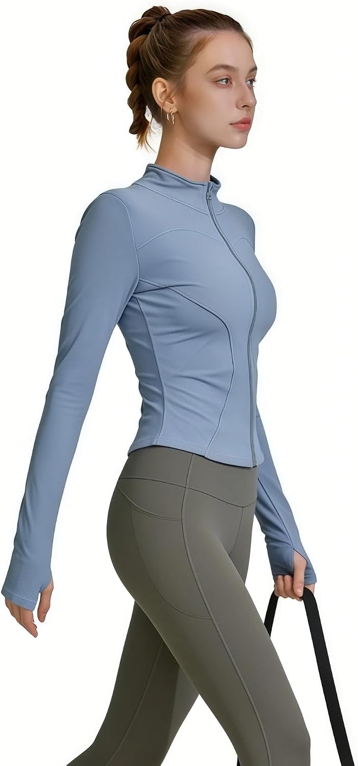 商品图片 2 | B0GFW1PJVL | Athletic Jackets For Women Zip-Up Moisture-Wicking Quick-Dry Lightweight Long Sleeve With Thumb Holes for Yoga, Gym, Running