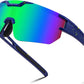 Blue Frame Green Mirrored Lens / Large | B0DBVGQ4ZD | FEISEDY Kids Sunglasses Youth Baseball Sun Glasses, UV400 Sports Cycling Softball Sunglasses for Adult Boys Girls B0227