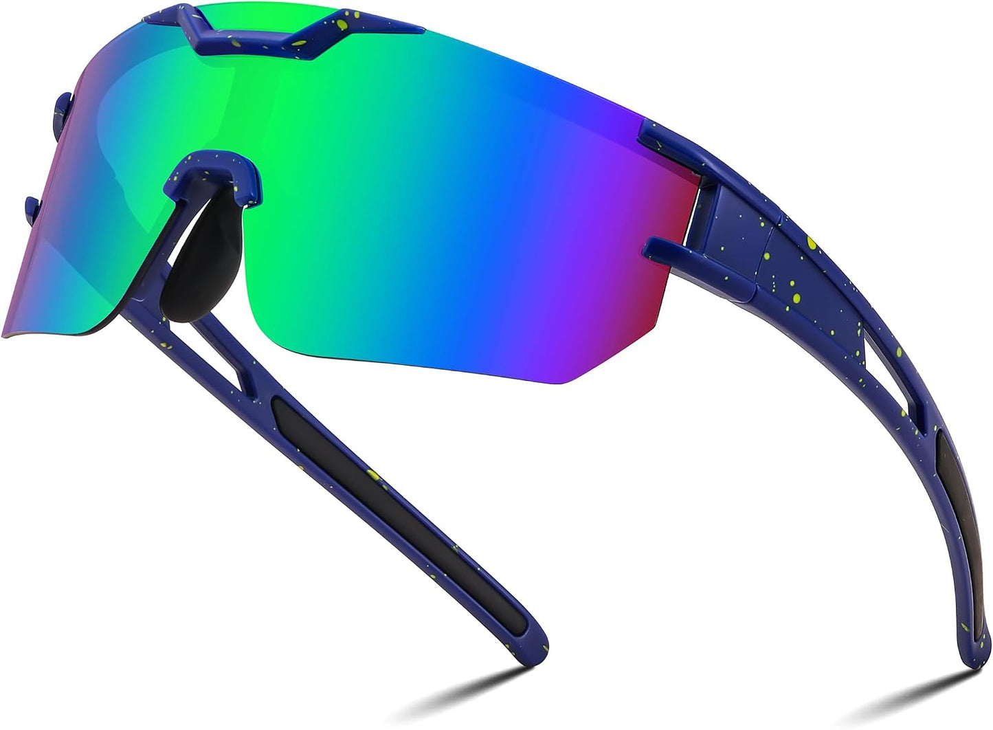 Blue Frame Green Mirrored Lens / Large | B0DBVGQ4ZD | FEISEDY Kids Sunglasses Youth Baseball Sun Glasses, UV400 Sports Cycling Softball Sunglasses for Adult Boys Girls B0227