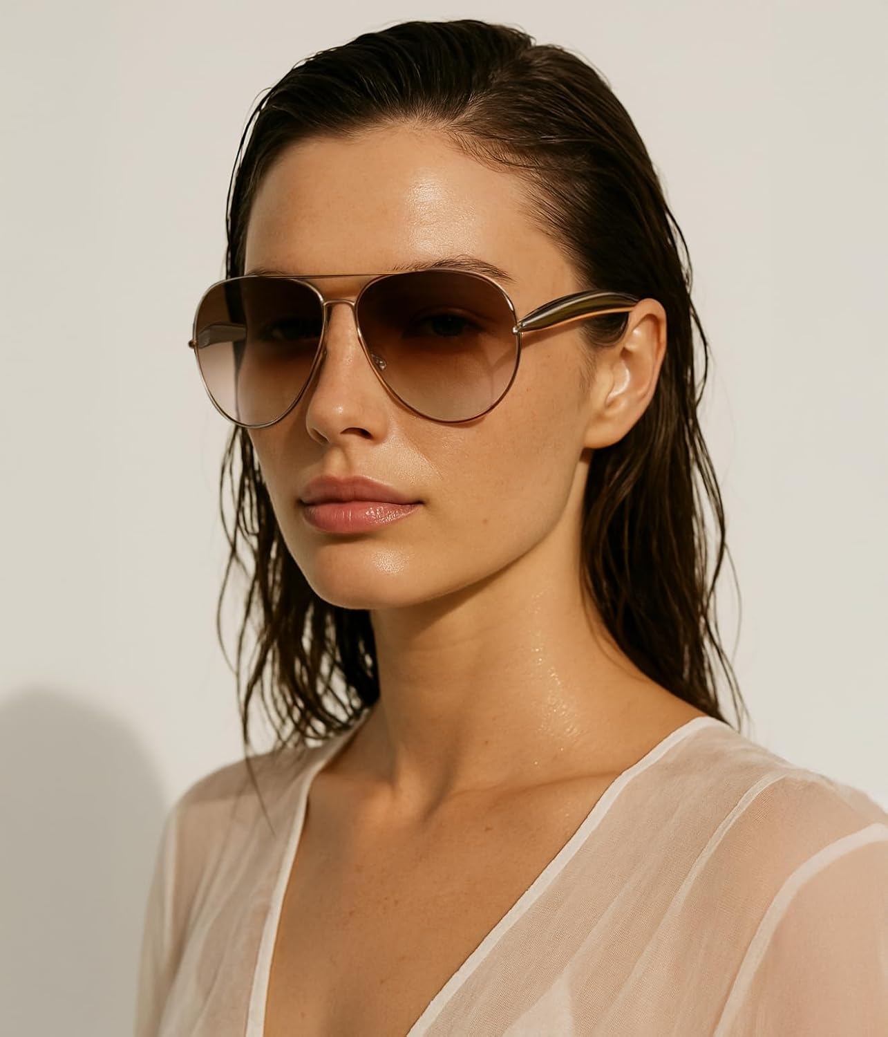商品图片 3 | B0FKML2SSC | FEISEDY Oversized Aviator Sunglasses Women Men - Retro Gold Metal Chunky Frame, UV400 for Driving & Daily Wear B0311