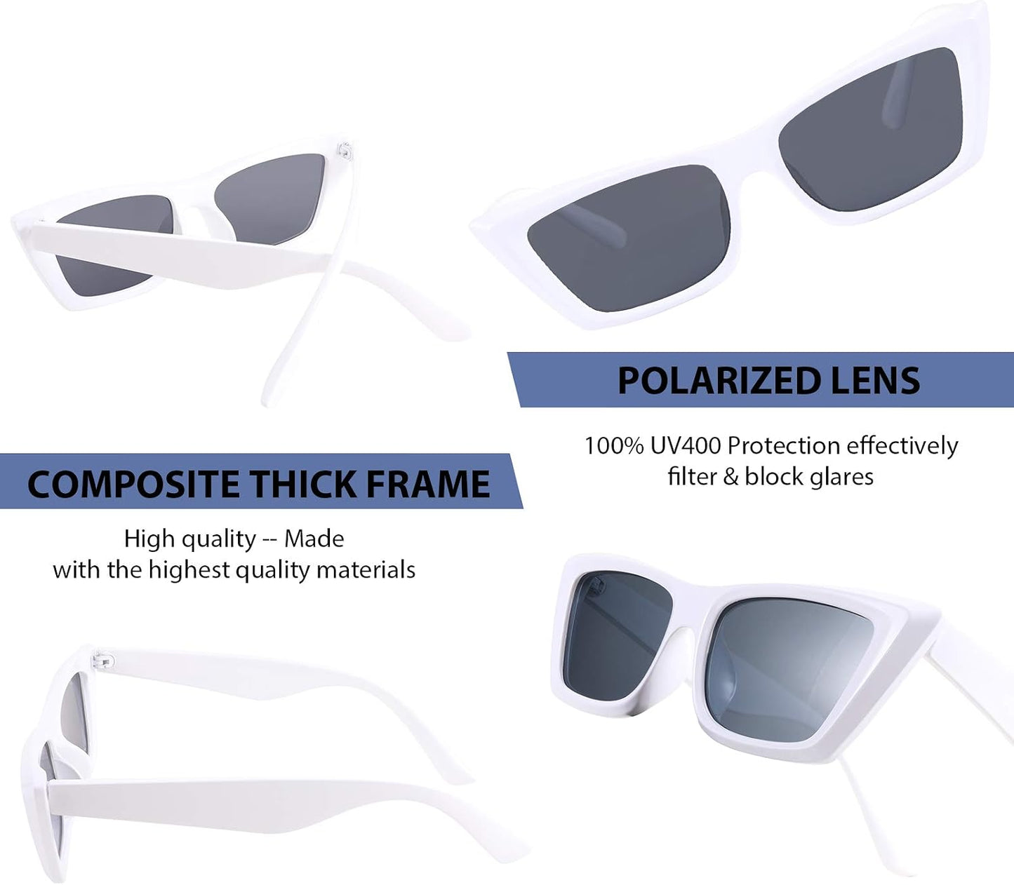 商品图片 10 | B08TM3J1R9 | FEISEDY Small Cateye Square Polarized Sunglasses Women Classic Thick Rectangle Frame UV400 Sun Glasses B2736