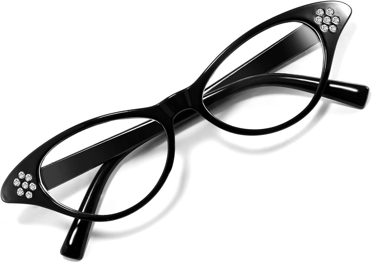 001 Black Frame / 53 Millimeters | B09M8G9FHJ | FEISEDY Rhinestone Cat Eye Sunglasses for Women 50s 60s Party Style B2848