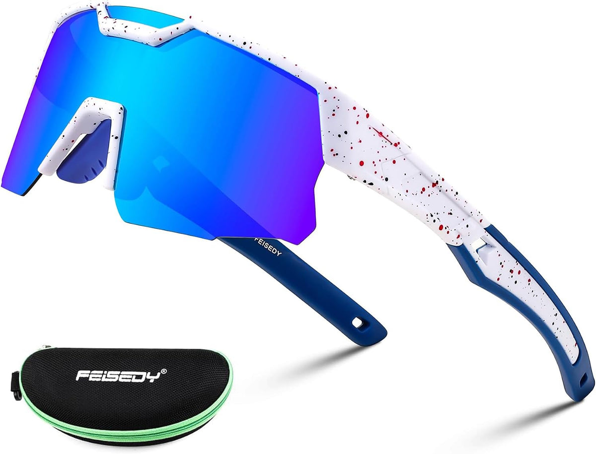 White Frame Sky Blue Mirrored Lens / Large | B0DCMQCV79 | FEISEDY Kids Sports Sunglasses UV400 for Youth, Ages 8-16 B0048