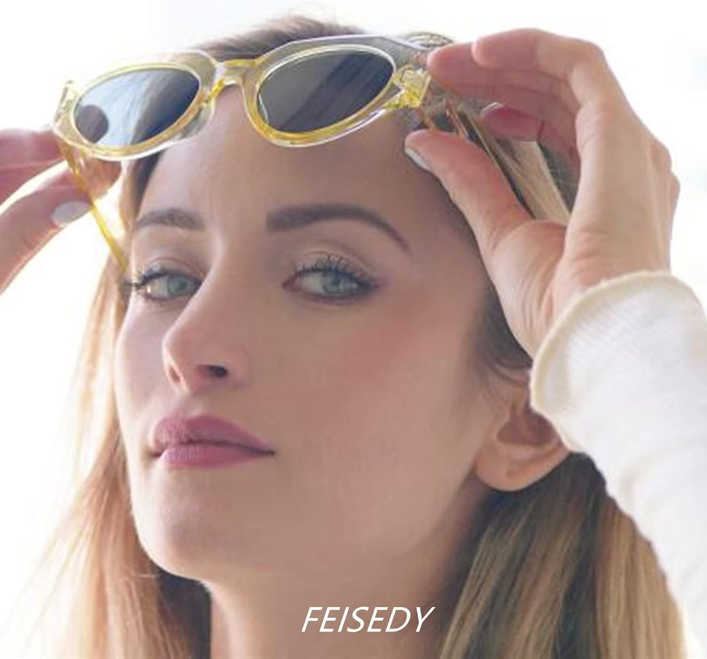 商品图片 3 | B091KBCJYG | FEISEDY Trendy Irregular Sunglasses for Women Retro Rectangle Narrow Frame Sun Glasses B2754