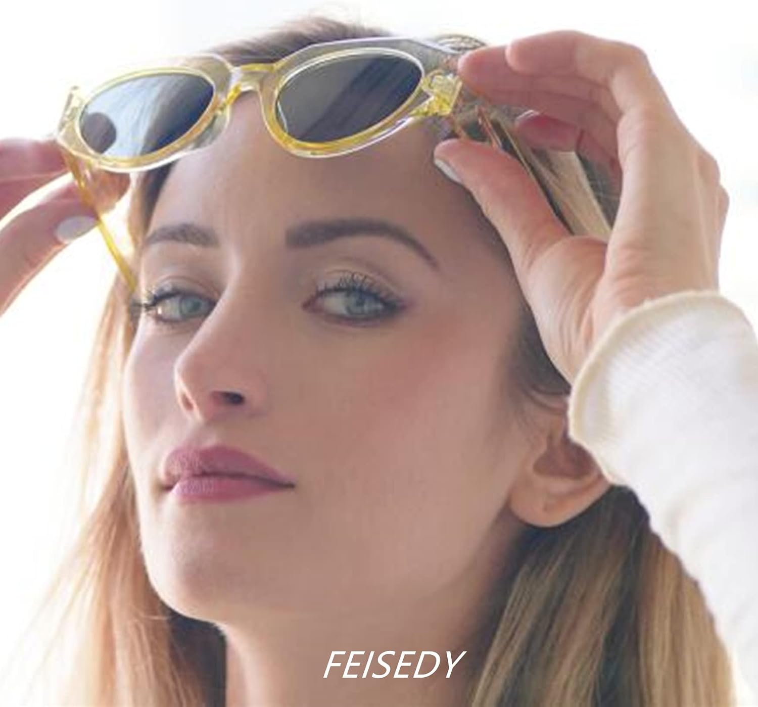 商品图片 3 | B091KBCJYG | FEISEDY Trendy Irregular Sunglasses for Women Retro Rectangle Narrow Frame Sun Glasses B2754