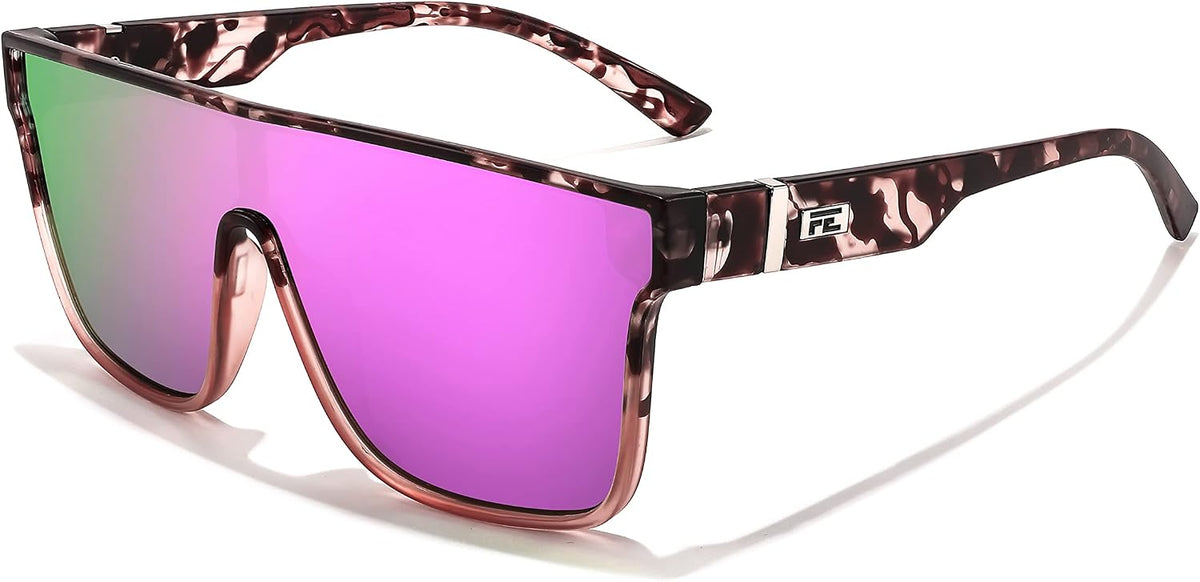 Transparent Pink Leopard Frame & Purple Mirrored Lens / 62 Millimeters | B0BTK91JZK | FEISEDY Sunglasses for Women Men, Fashion Mirrored Single Lens Shades