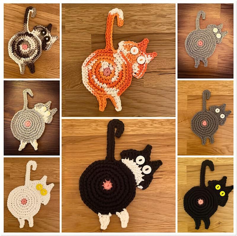 商品图片 6 | B0DS52F29G | Cute Cat Drink Coaster, Fun Woven Creative Coasters, for Home Decor Tabletop Protection, Cat Gifts for Cat Lovers