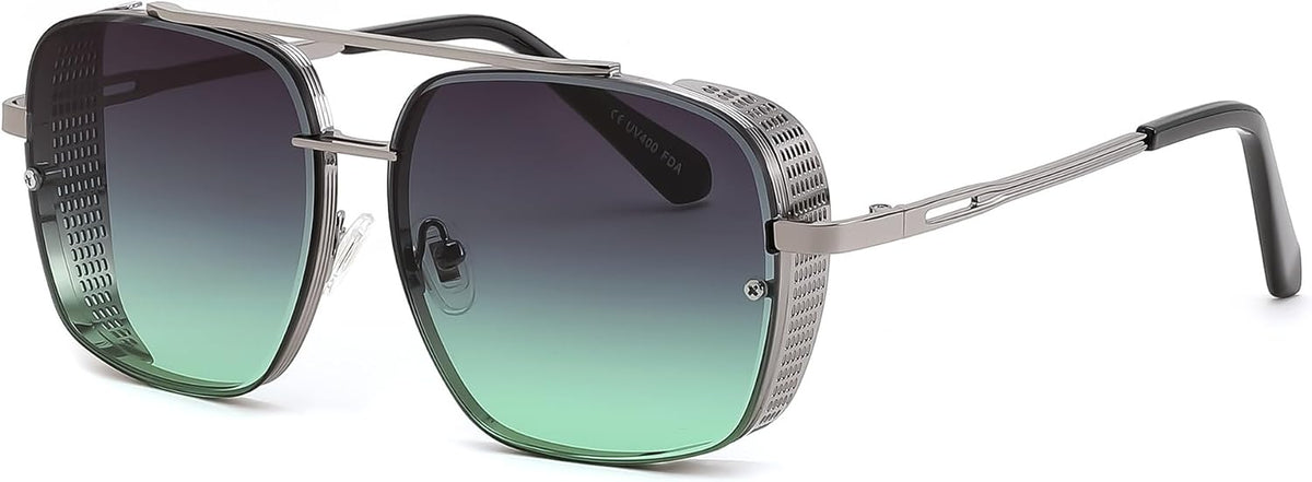 FEISEDY Sunglasses Mens Women Vintage Pilot Square Trendy Metal Steampunk Fishing Driving Sun Glasses B2894