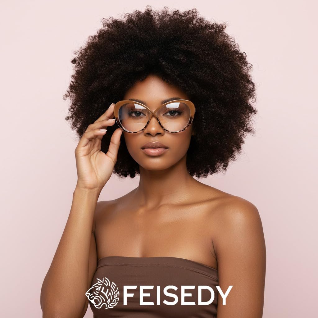 ÉÌƷͼƬ 2 | B0GXZ3356Q | FEISEDY Oversized Cat Eye Blue Light Blocking Glasses for Woman, Retro Cateye Eyeglasses, Stylish Bluelight Glasses B0454