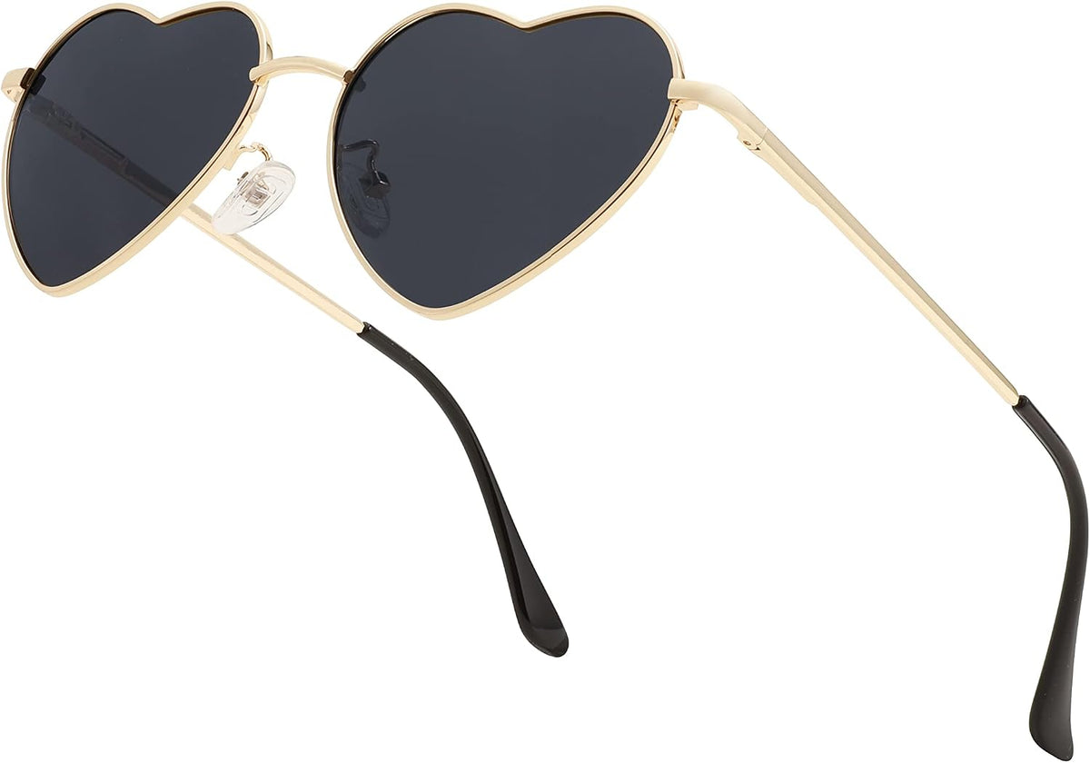 002 Gold Frame/Gray Lens / 54 Millimeters | B0BP68DQDS | FEISEDY Polarized Heart Sunglasses Women Men Metal Frame Cute Lovely Glasses UV400 Protection B2375