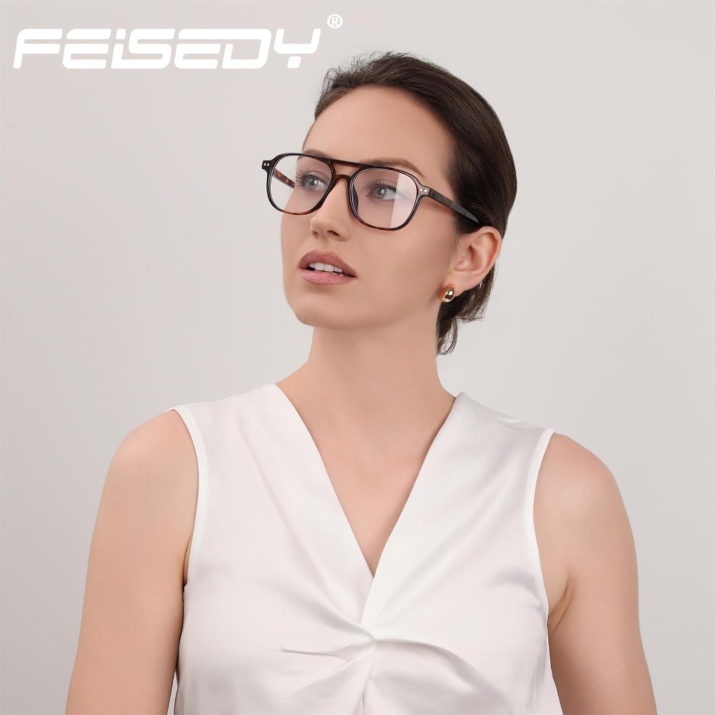 商品图片 23 | B0CY2LFJP7 | FEISEDY Blue Light Blocking Glasses Women Men Square Computer Lightweight Pilot Glasses Anti Eyestrain & UV Glare B0141