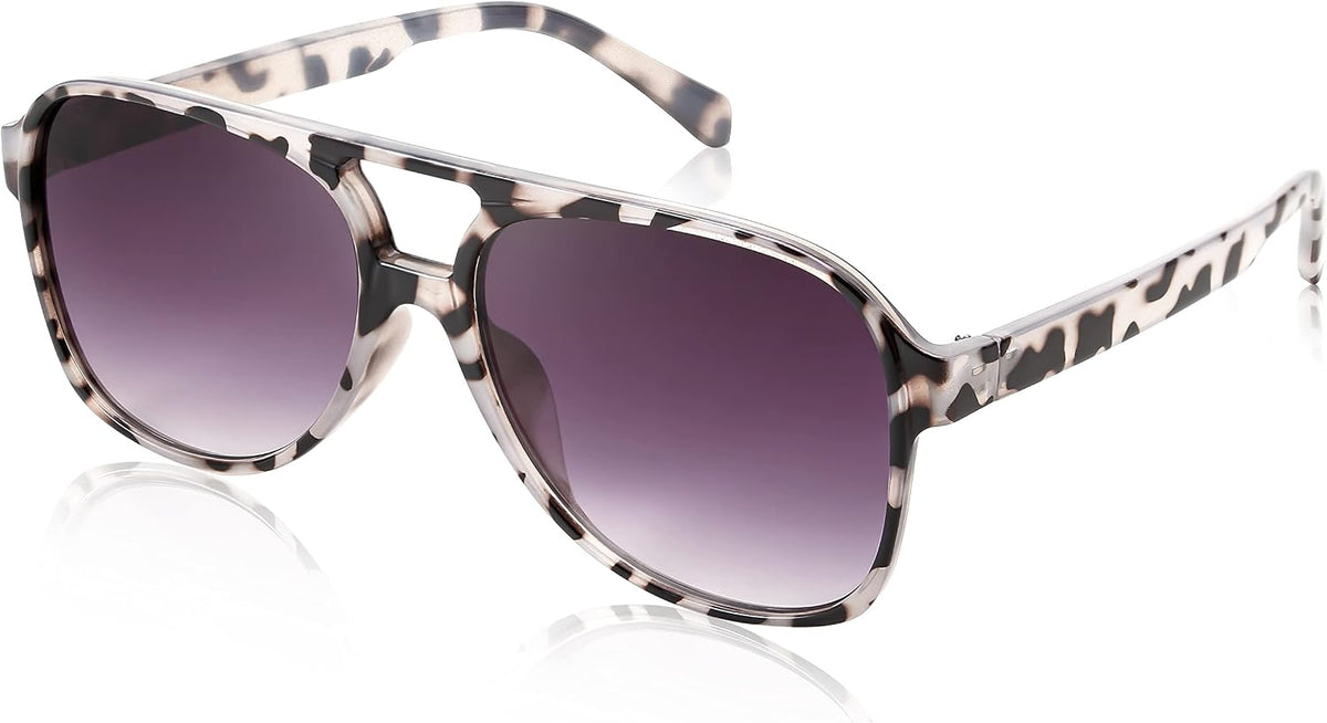 Grey Leopard / 60 Millimeters | B0B5QM1XFY | FEISEDY Vintage Retro 70s Plastic Aviator Sunglasses Women Men Classic Large Squared Frame B2751