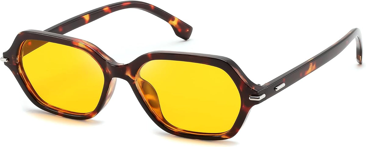 Tortoise Frame Yellow Lens / 53 Millimeters | B0HJYLPTF1 | FEISEDY Classic Square Sunglasses for Women Men, Retro Trendy Shades B0493
