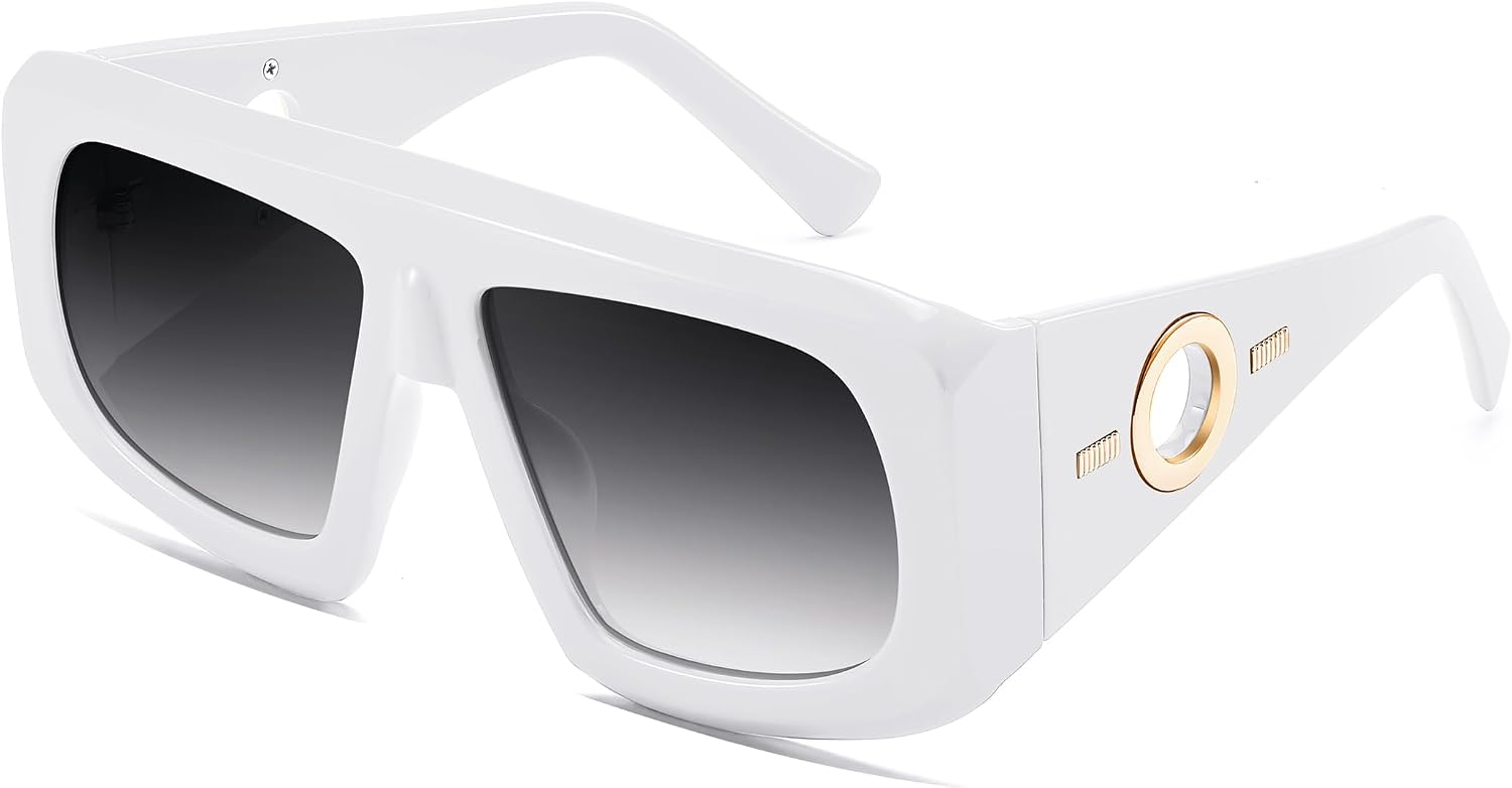 White / 53 Millimeters | B0CYX3VK6D | FEISEDY Retro Oversized Avaitor Sunglasses for Women Men Bold Thick Frame Flat Top Shades B0126