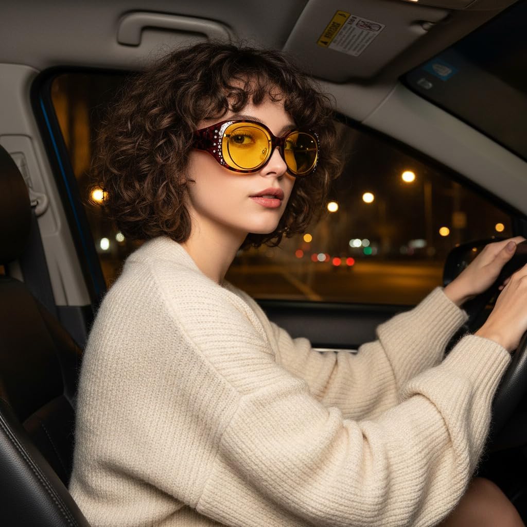 商品图片 43 | B0GRVLVZYS | FEISEDY Women's Polarized Wrap-Around Fit Over Sunglasses with Rhinestones, Anti-Glare Driving Sun Glasses B0362
