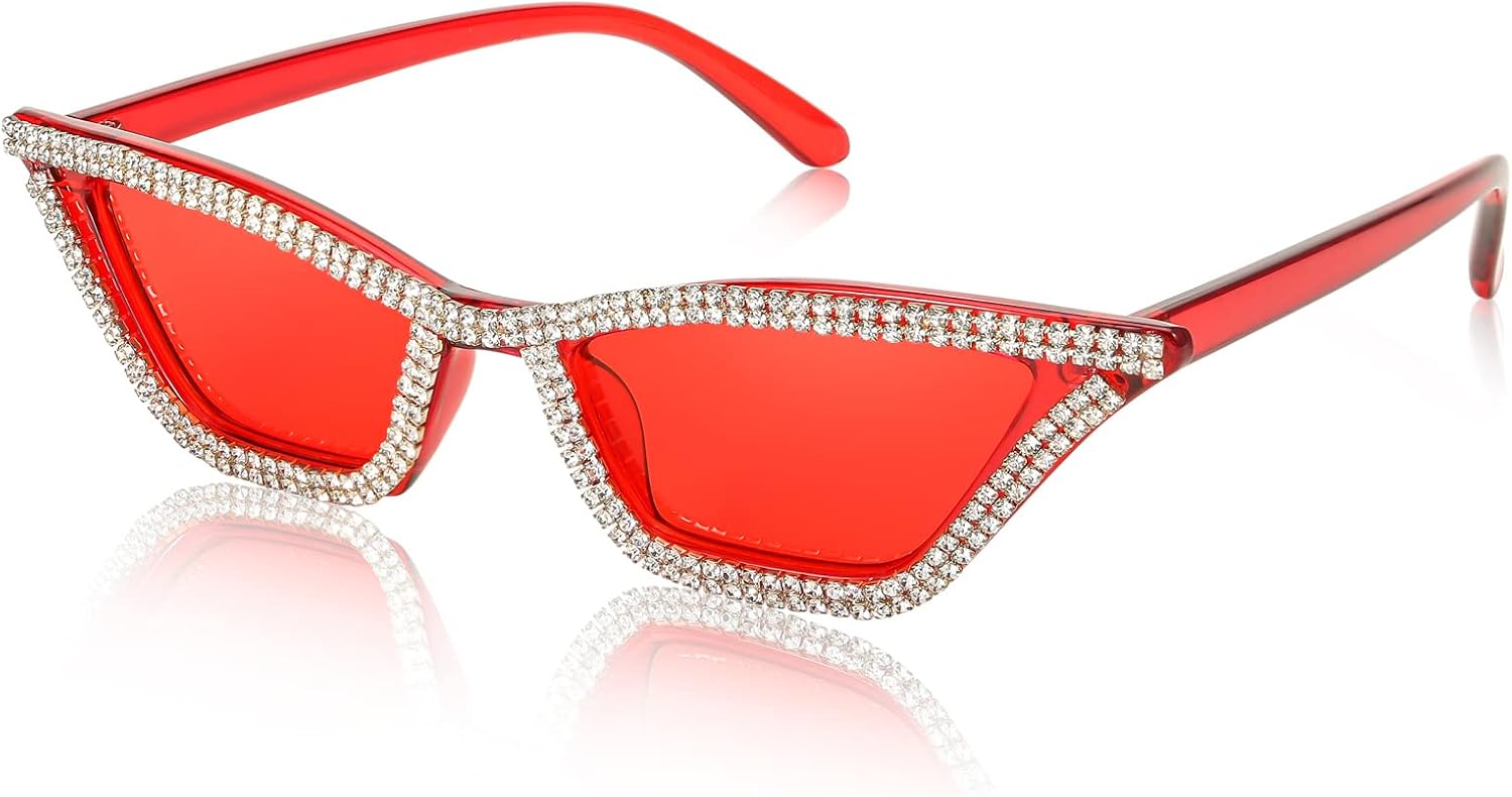 002 Red / Red Lens / 53 Millimeters | B0B62DTSRP | FEISEDY Small Cat Eye Sunglasses Vintage Square Shade Women Eyewear B2291