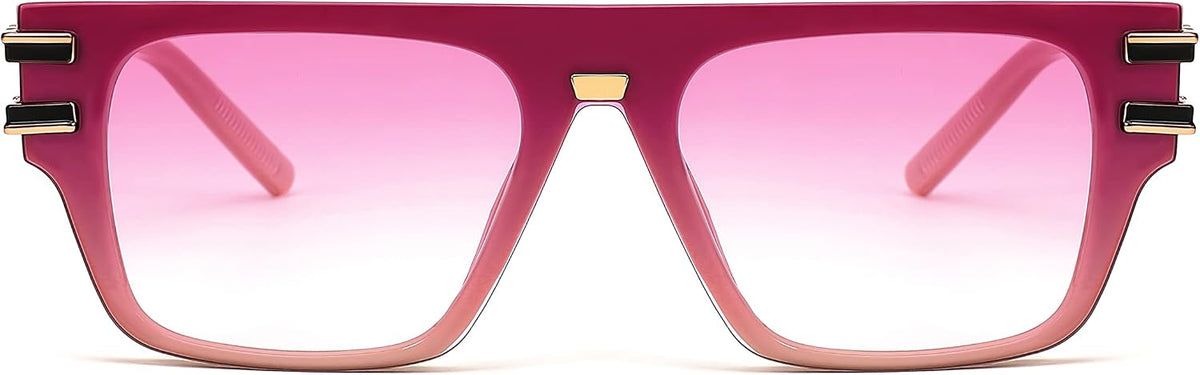 002 Pink Frame/Gradient Pink Lens / 52 Millimeters | B0B23SM2J2 | FEISEDY Fashion Square Sunglasses for Women Men Retro Metal Side Shades UV400 Protection Lens B2678