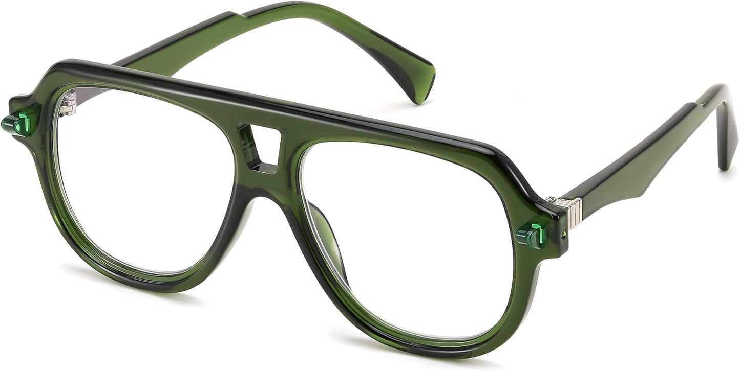 Green / 2.5 x | B0F32RRN3C | FEISEDY Stylish Reading Glasses for Woman Men Trendy Retro Double Bridge Readers B0287