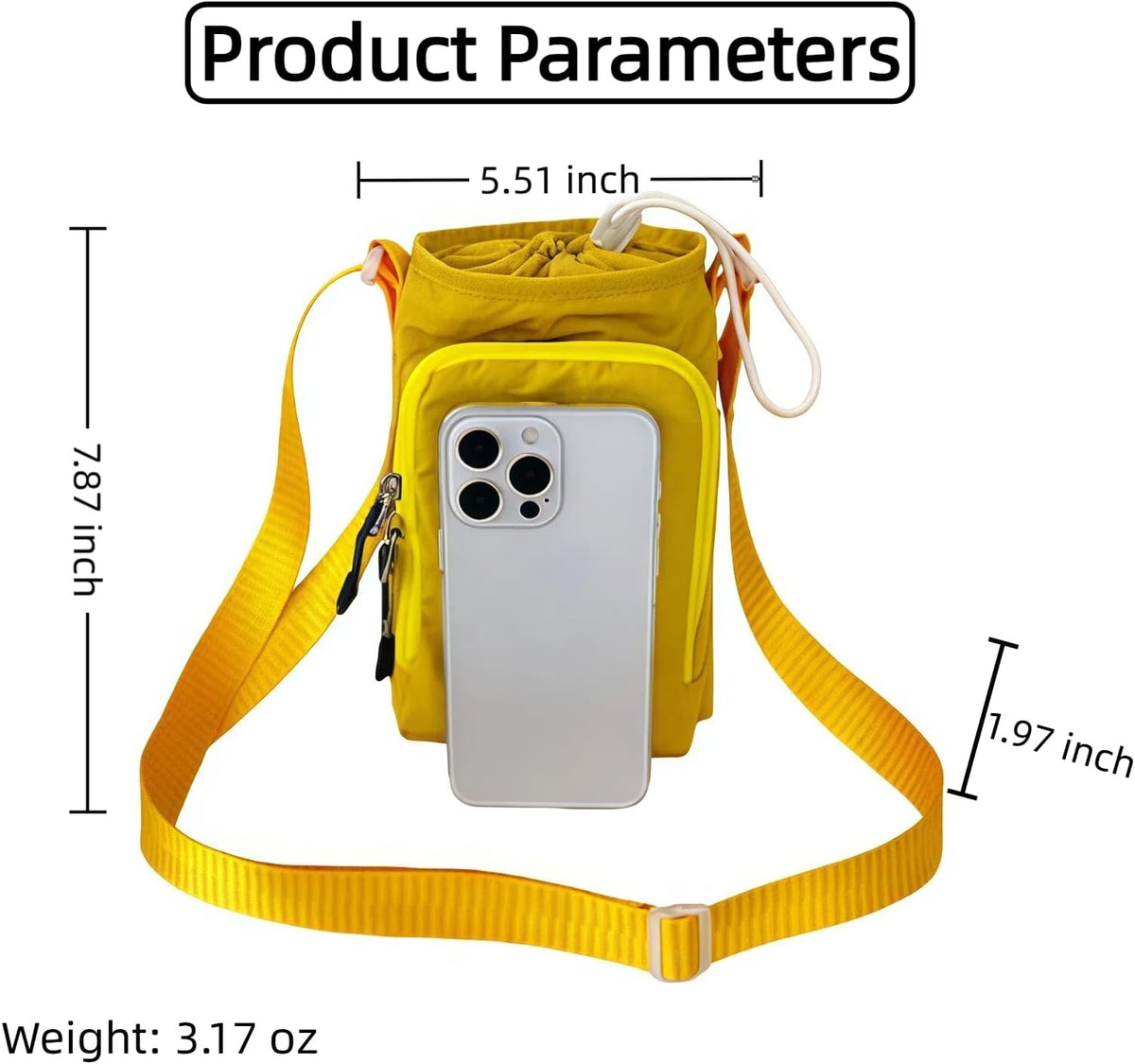商品图片 7 | B0G3PFJC3F | Water Bottle Sling Bag with Phone Purse, Crossbody Water Bottle Bag with Drawstring & Zipper Pockets, Outdoor Shoulder Bag