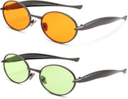 2pack(gun/Orange+gun/Green) / 55 Millimeters | B0FH45KCV4 | FEISEDY Retro Oval Sunglasses Women Men - Gold Metal Chunky Frame, UV400 for Driving & Daily Wear B0312