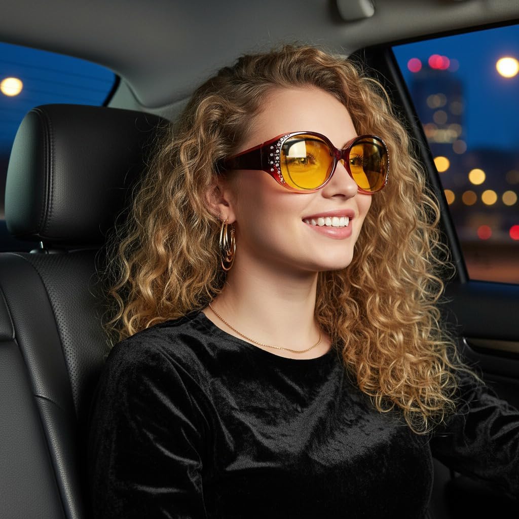 商品图片 48 | B0GRVLVZYS | FEISEDY Women's Polarized Wrap-Around Fit Over Sunglasses with Rhinestones, Anti-Glare Driving Sun Glasses B0362