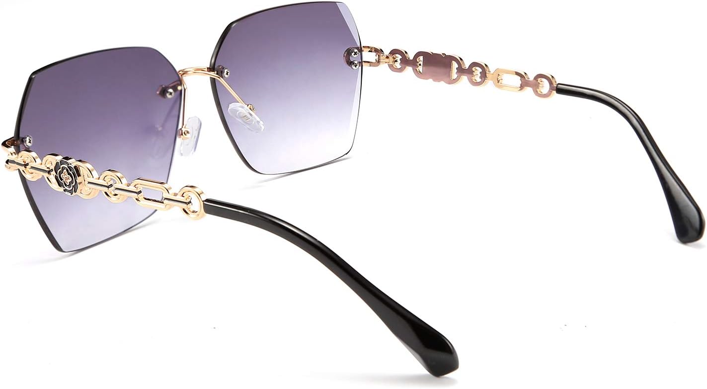商品图片 13 | B083VRLS2Q | FEISEDY Classic Rimless Sunglasses Women Metal Frame Diamond Cutting Lens Sun Glasses B2567