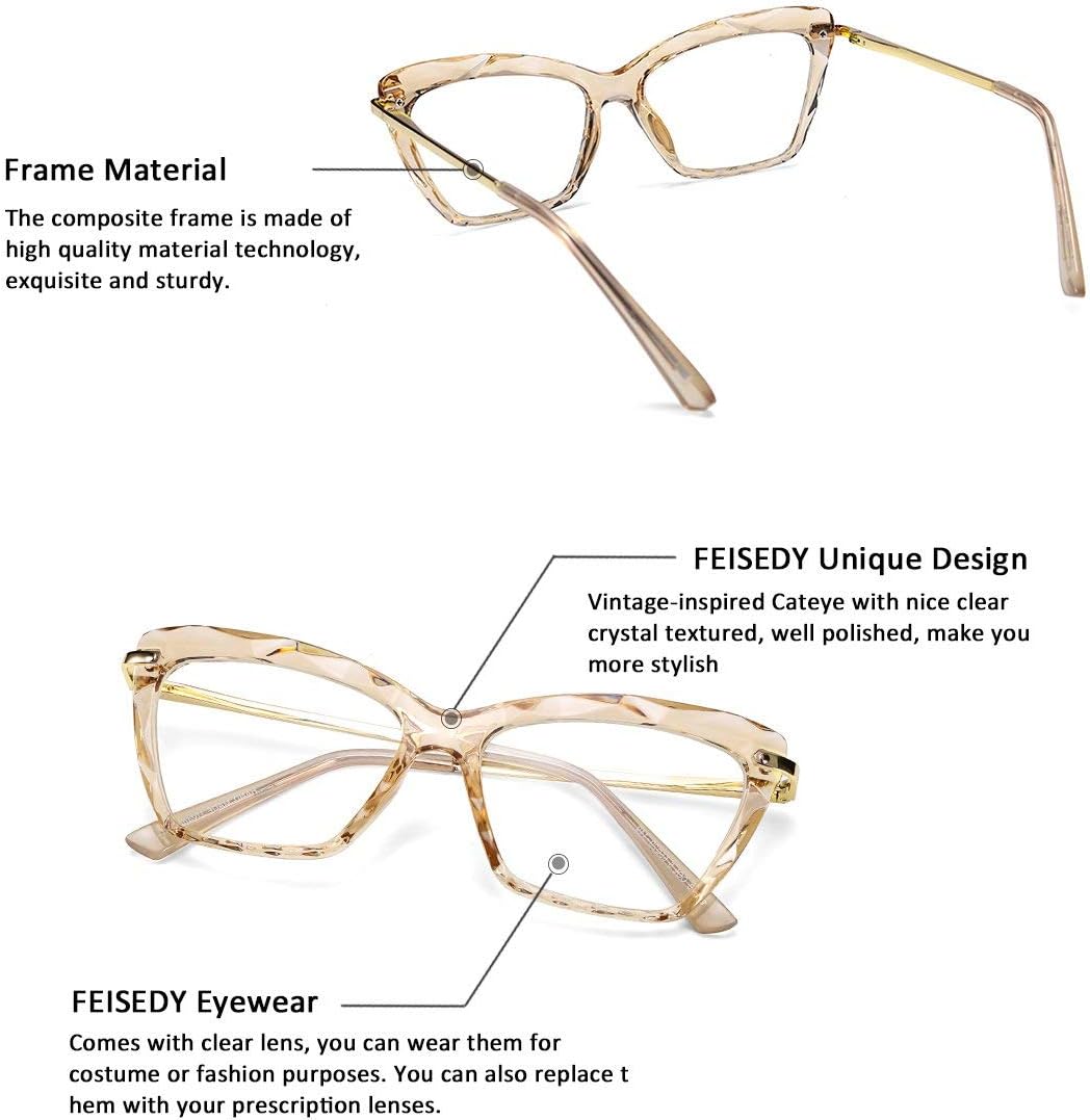 商品图片 24 | B07FR6SSY6 | FEISEDY Cat Eye Glasses Frame Clear Lenses Lightweight Eyewear for Women B2440