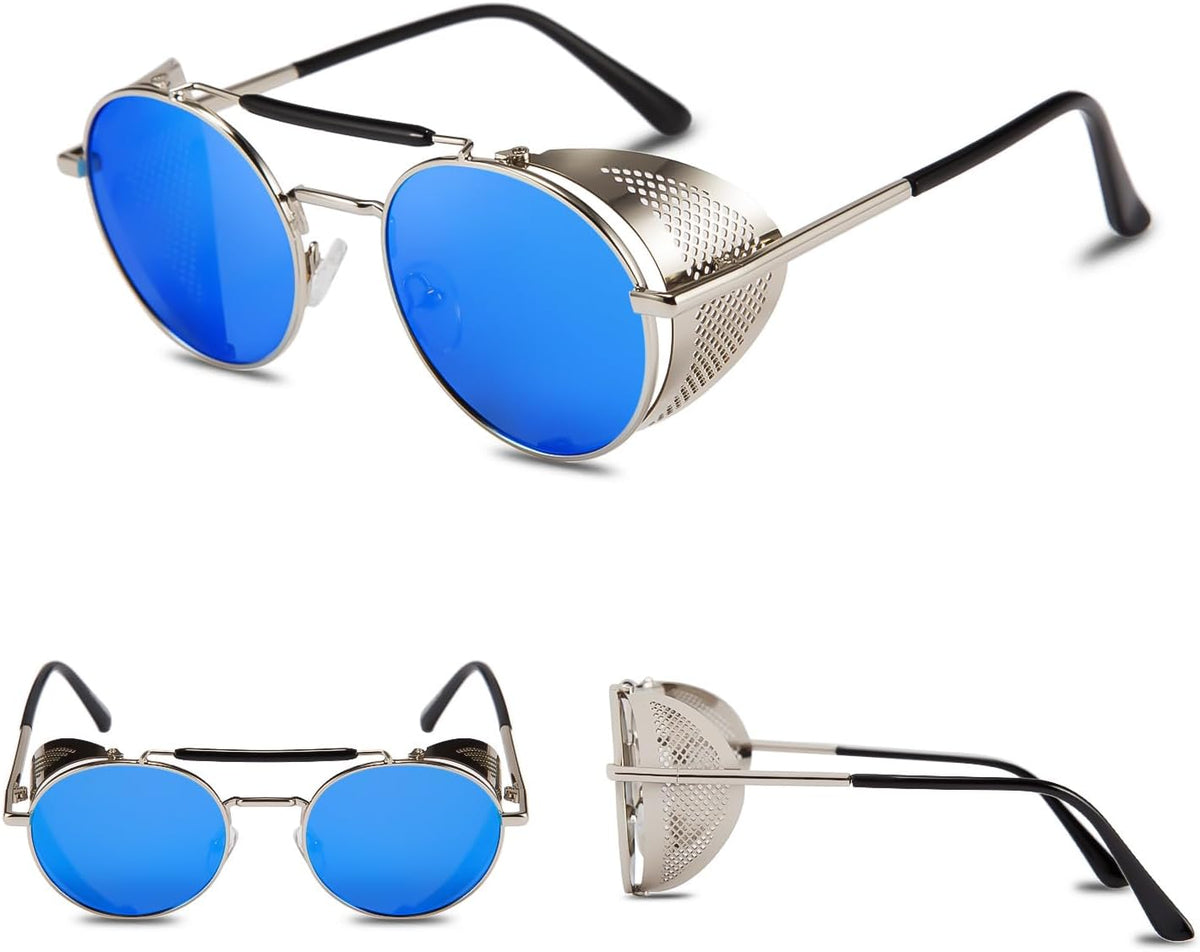ÉÌƷͼƬ 16 | B09LYD9SW2 | FEISEDY Steam Punk Sunglasses for Men Women Side Shield Round Steampunk Vintage Glasses Shades B2518