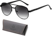 Grey Lens-black Frame / 1.5 x | B0G1BX9GBP | FEISEDY Metal Aviator Bifocal Reader Sunglasses for Men B0335
