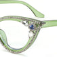 Green / 50 Millimeters | B0CQ54YW6F | FEISEDY Diamond Blue Light Blocking Glasses Cat Eye Rhinestone Women Glasses Frame Anti Eyestrain Computer Eyewear B0070