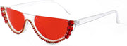 Transparent Frame Red Crystal Red Lenses / 55 Millimeters | B0BKQHFNWN | FEISEDY Women Crystal Cateye Sunglasses Half Frame Sparkling Trendy Retro Clout Goggles B2975