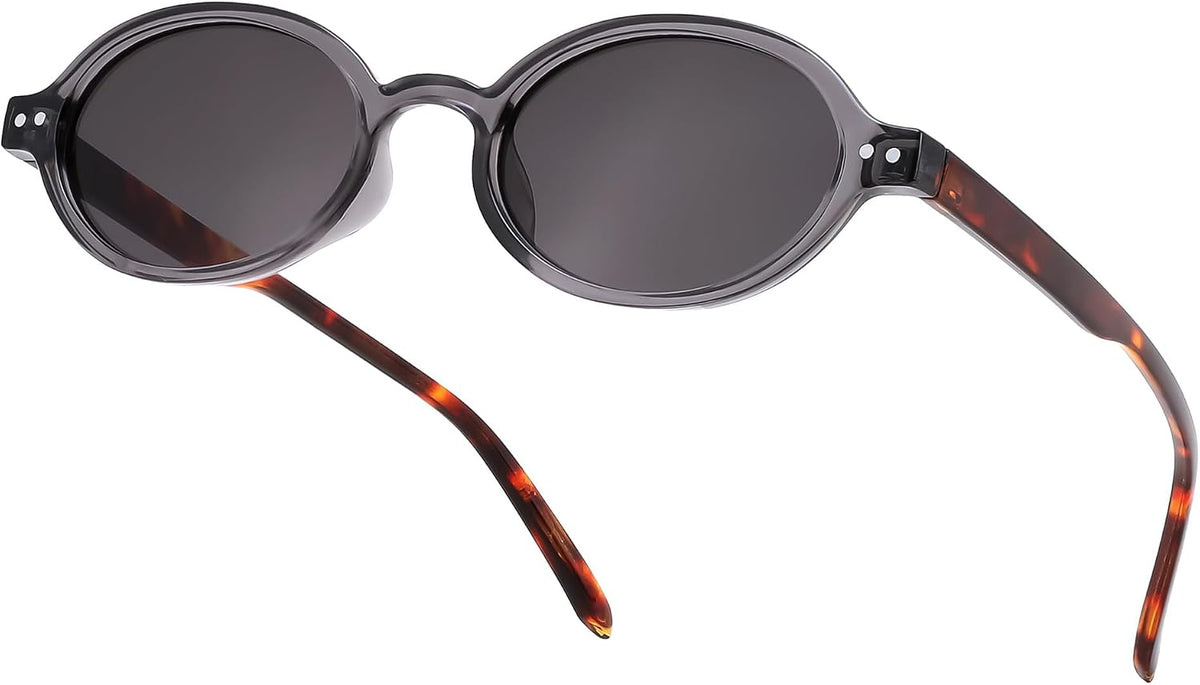 Grey Frame Tortoise Legs + Grey Lens / 48 Millimeters | B0GV5YC2BQ | FEISEDY Retro Oval Sunglasses for Women Small 90s Y2K UV Protection B1584