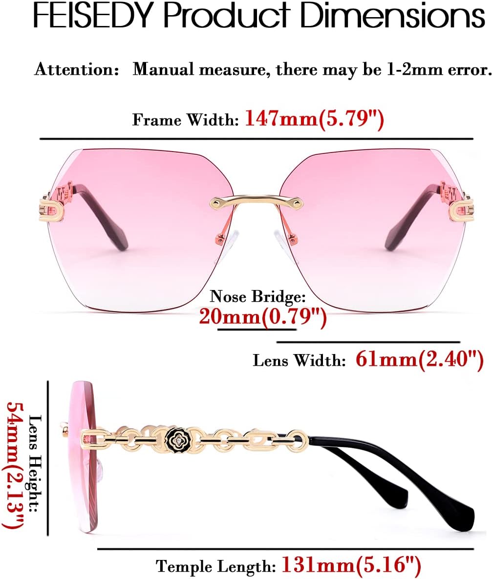 商品图片 37 | B083VRLS2Q | FEISEDY Classic Rimless Sunglasses Women Metal Frame Diamond Cutting Lens Sun Glasses B2567