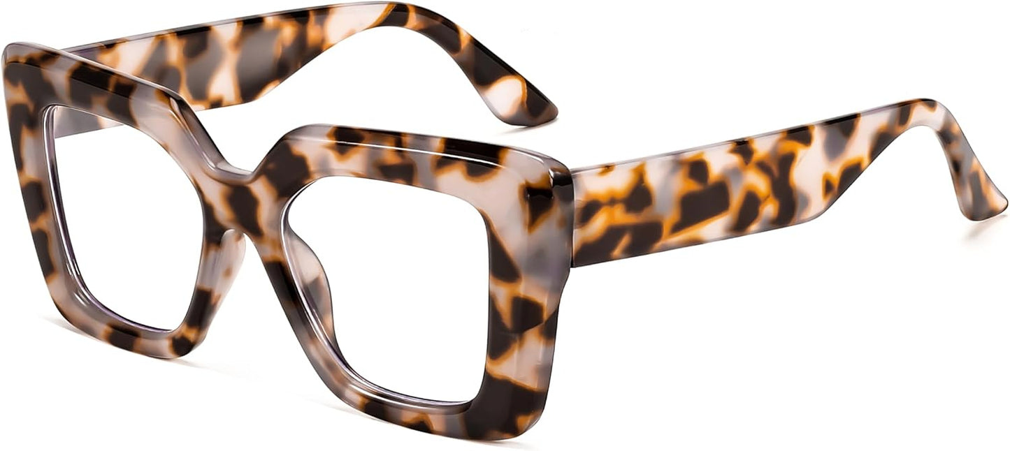 Leopard / 48 Millimeters | B0CSS4158B | FEISEDY Oversized Square Blue Light Blocking Glasses for Women Men Fashion Computer Glasses Reduce Eye Strain B0111