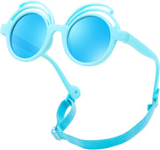 Blue Frame | Blue Mirrored Lens / 39 Millimeters | B0CQC971QB | FEISEDY Baby Polarized Round Sunglasses Flexible Rubber Shades with Strap for Infant Toddler Newborn Age 0-24 Months B0060