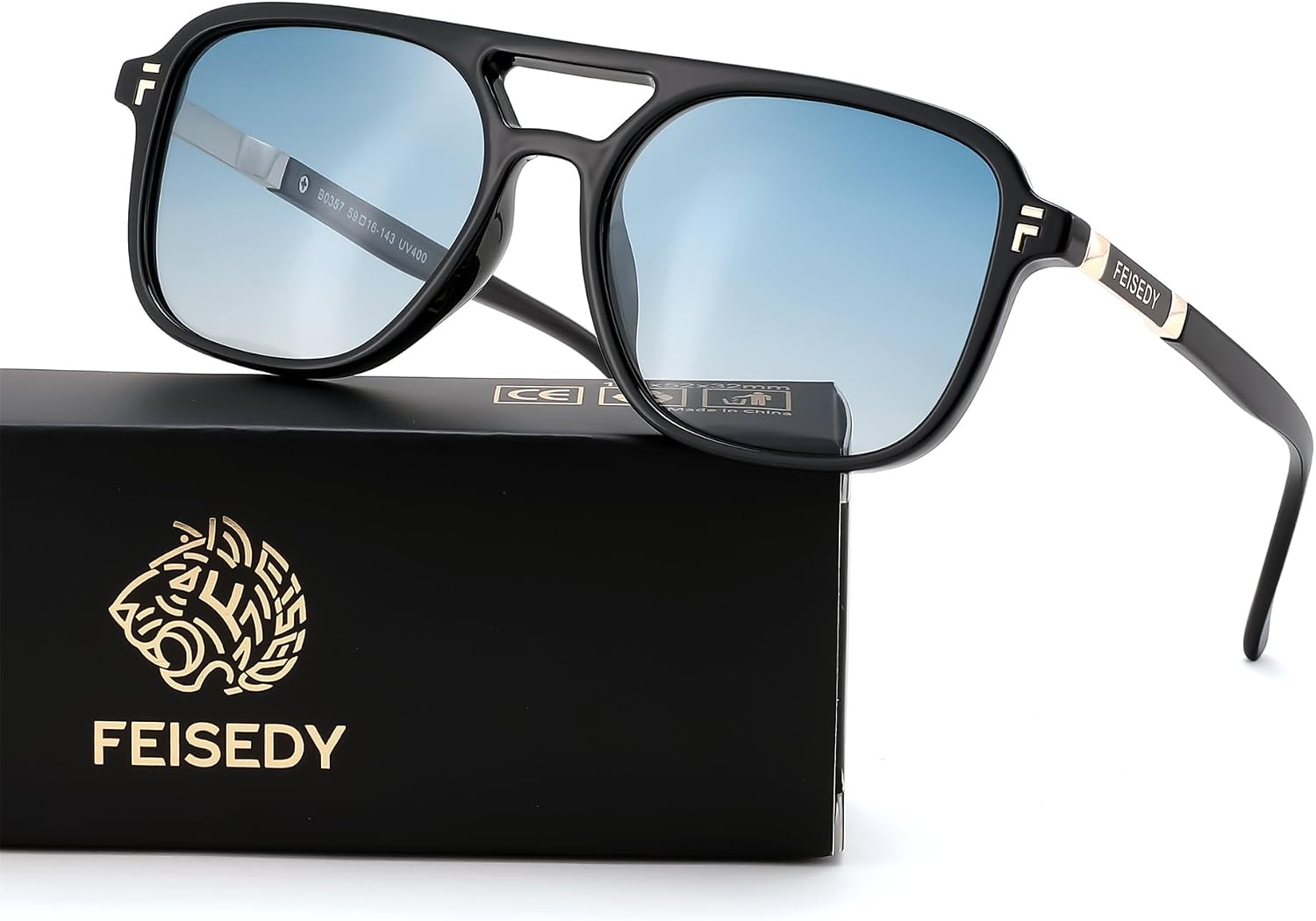 Black Frame Gradient Blue Lens / 53 Millimeters | B0H2V9BFS5 | FEISEDY Retro Polarized Aviator Square Sunglasses for Women Men UV400 B0357