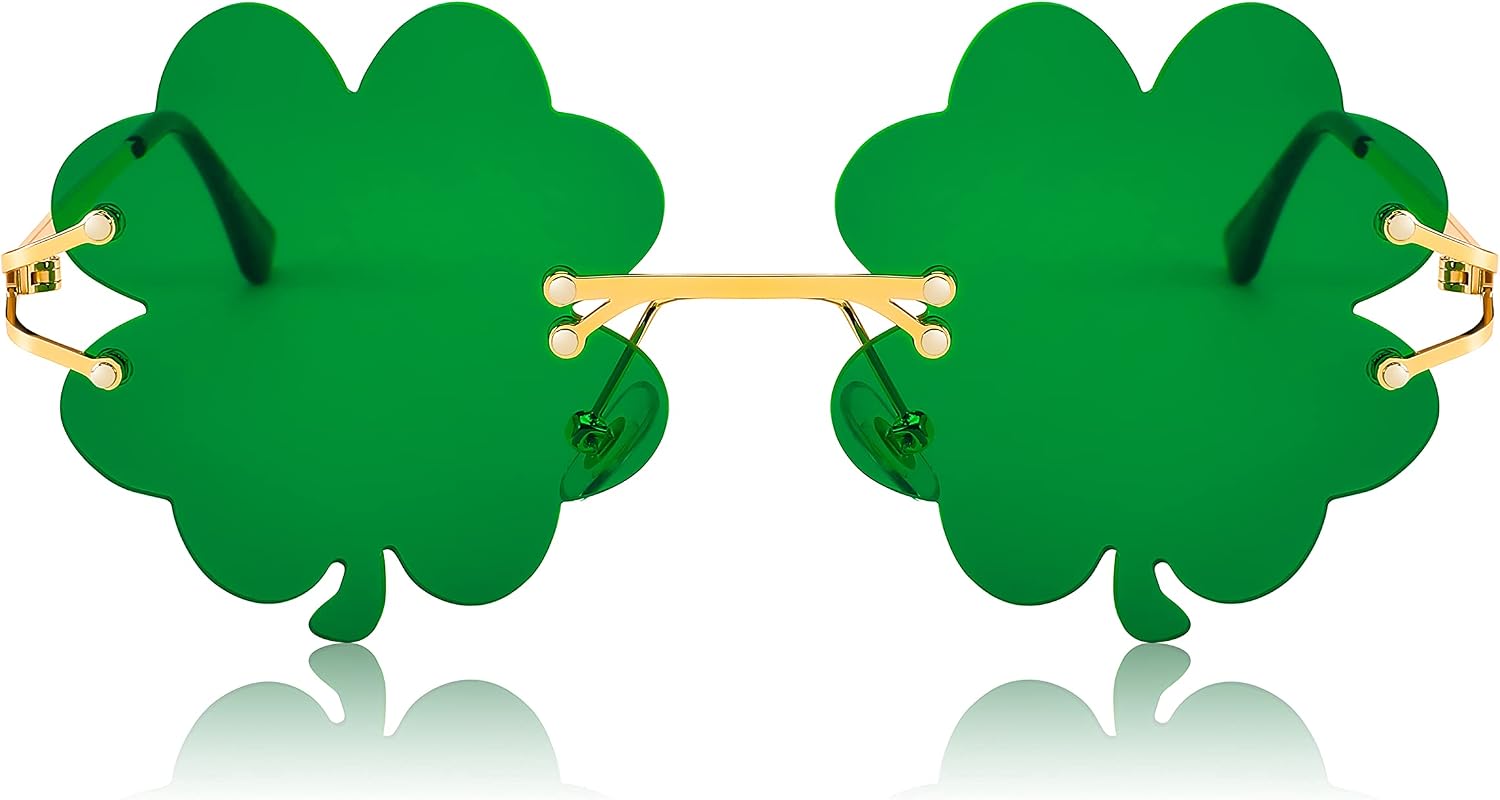 商品图片 7 | B0BX63CDKK | FEISEDY St. Patrick's Day Irish Shamrock Sunglasses Lucky Green Leprechaun Costume Eyeglasses for Women Men B2369