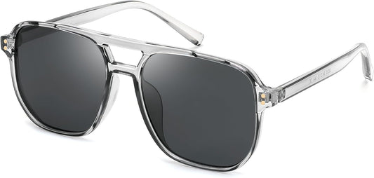 FEISEDY Retro Square Aviator Sunglasses Women Men 70s Vintage Trendy Plastic Frame Sun Glasses B2835 | BLACK Series - 016 Grey Frame/Black Grey Lens