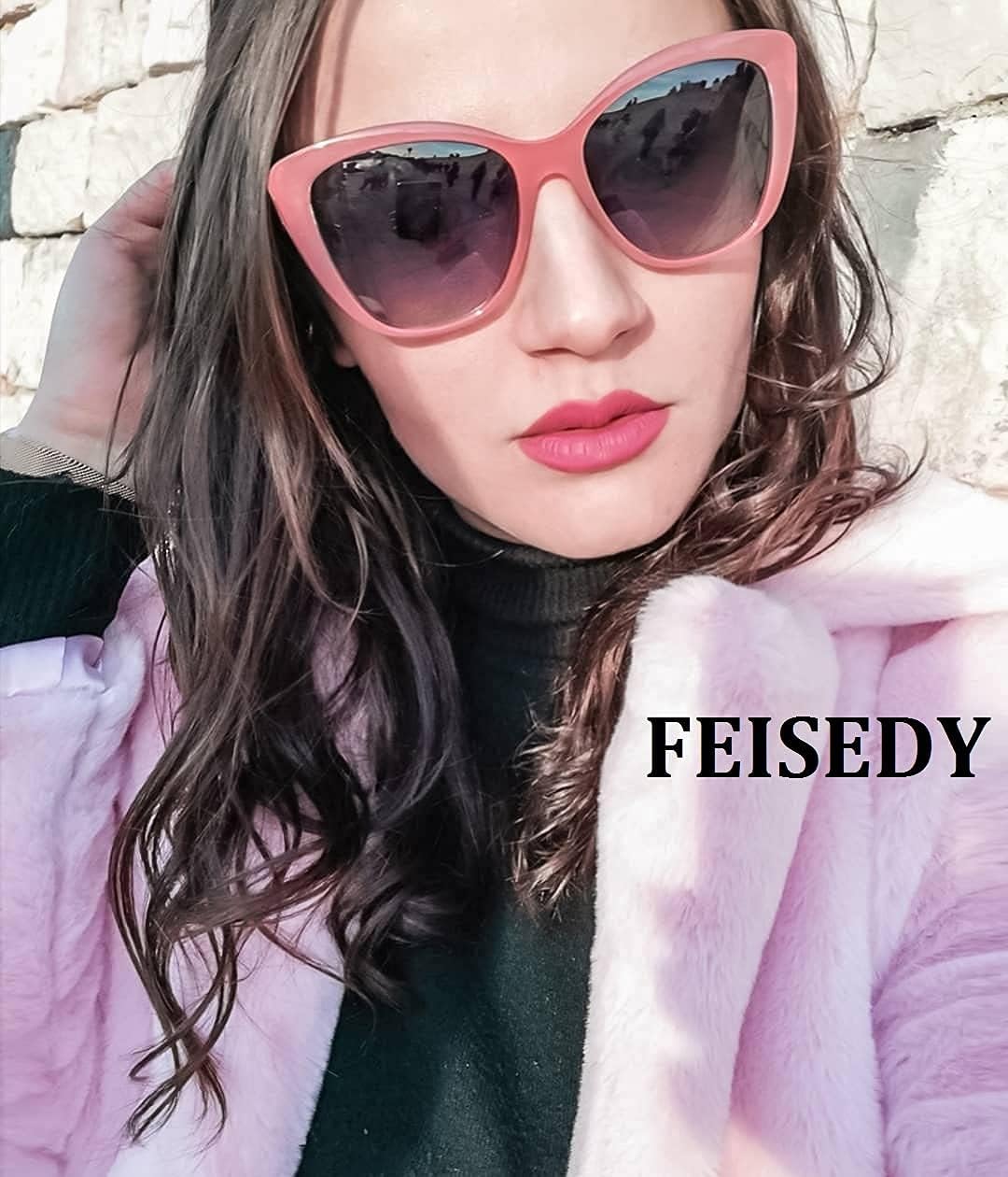 ÉÌƷͼƬ 121 | B07M9V125F | FEISEDY Polarized Vintage Sunglasses American Womens Square Jackie O Cat Eye Sunglasses B2451