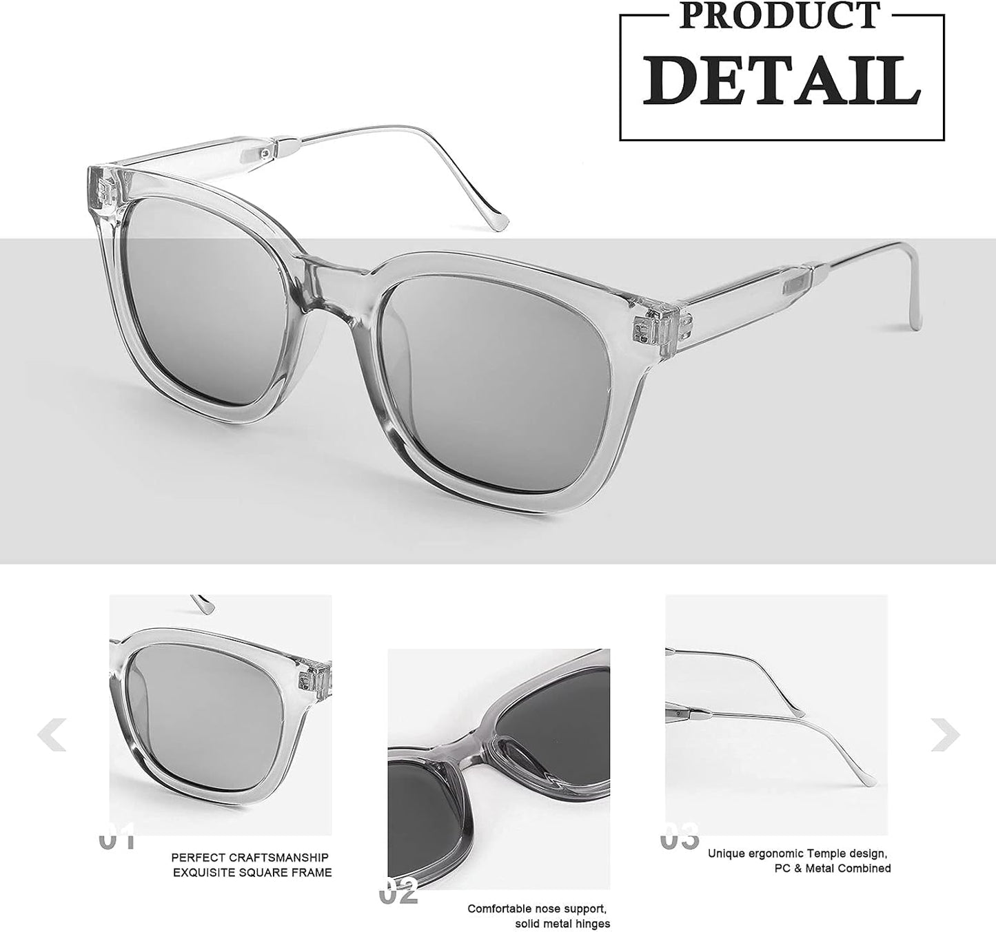 商品图片 13 | B08KXMJ9LV | FEISEDY Square Polarized Sunglasses Women Men Retro Trendy Shades UV400 Lenses B2624