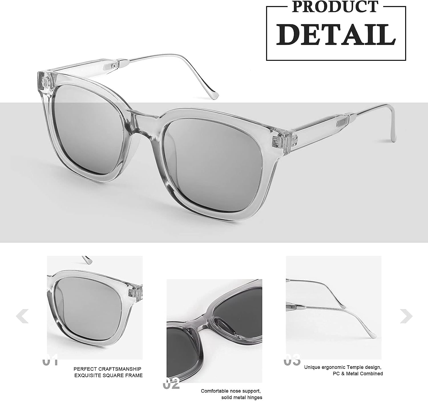 商品图片 13 | B08KXMJ9LV | FEISEDY Square Polarized Sunglasses Women Men Retro Trendy Shades UV400 Lenses B2624