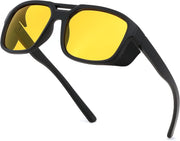 Yellow / 55 Millimeters | B0FV3BPJ62 | FEISEDY Polarized Sunglasses Men Women Side Shield Goggles Retro Pilot Square Steampunk Fishing Sun Glasses B0348