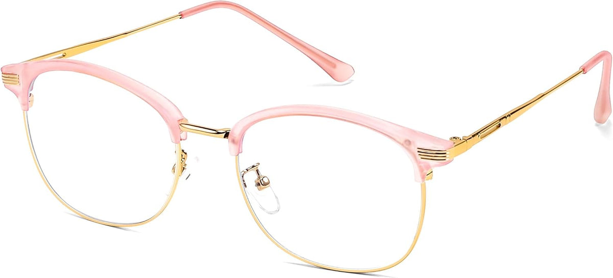 Matte Pink - Gold / 54 Millimeters | B0FKT95T34 | FEISEDY Retro Semi Rimless Blue Light Glasses for Women Men B0438