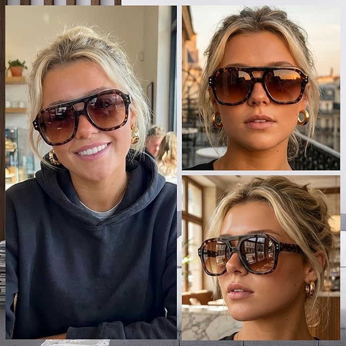 ÉÌƷͼƬ 18 | B09KV1MSHN | FEISEDY Aviator Sunglasses For Women Men Square Chunky Trendy Eyewear B2846