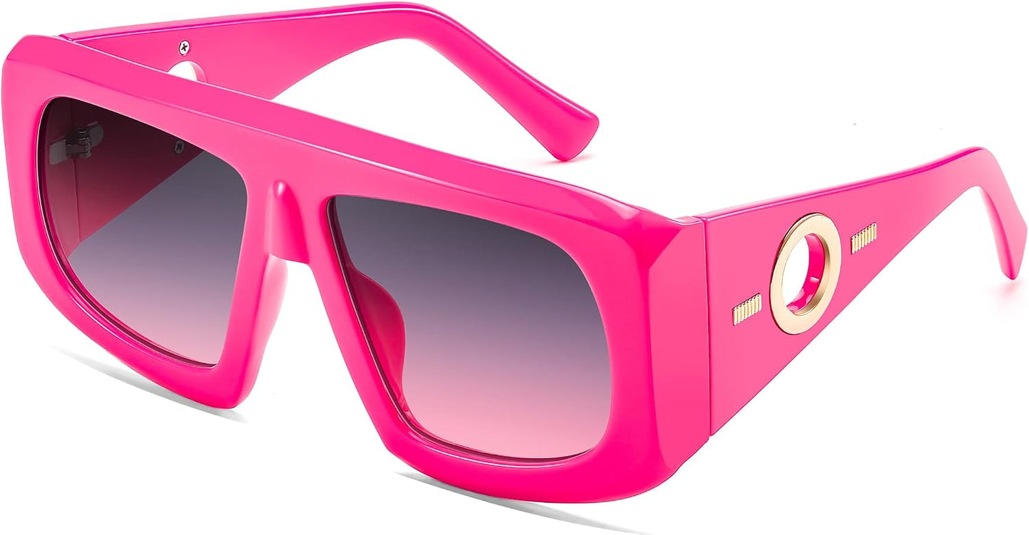 Hot Pink / 53 Millimeters | B0CYX5V77N | FEISEDY Retro Oversized Avaitor Sunglasses for Women Men Bold Thick Frame Flat Top Shades B0126