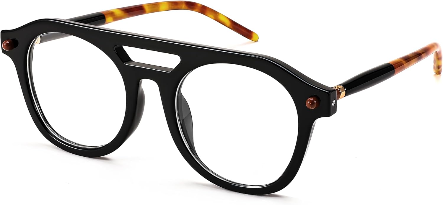 002 - Black Leopard / 50 Millimeters | B0CJMCCY94 | FEISEDY 70s Aviator Blue Light Blocking Glasses Square Pilot Frame Anti Glare Computer Glasses Women Men B0052