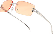 Champagne / 61 Millimeters | B0GX66GG1Y | FEISEDY Retro Rimless Rectangle Y2K Tinted Sunglasses for Women Men B0423