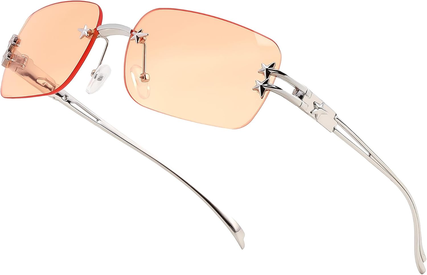 Champagne / 61 Millimeters | B0GX66GG1Y | FEISEDY Retro Rimless Rectangle Y2K Tinted Sunglasses for Women Men B0423