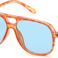 Yellow Leopard & Light Blue / 56 Millimeters | B0H1W4MFVB | FEISEDY Retro Square Aviator Sunglasses Women Men Double Bridge B0443