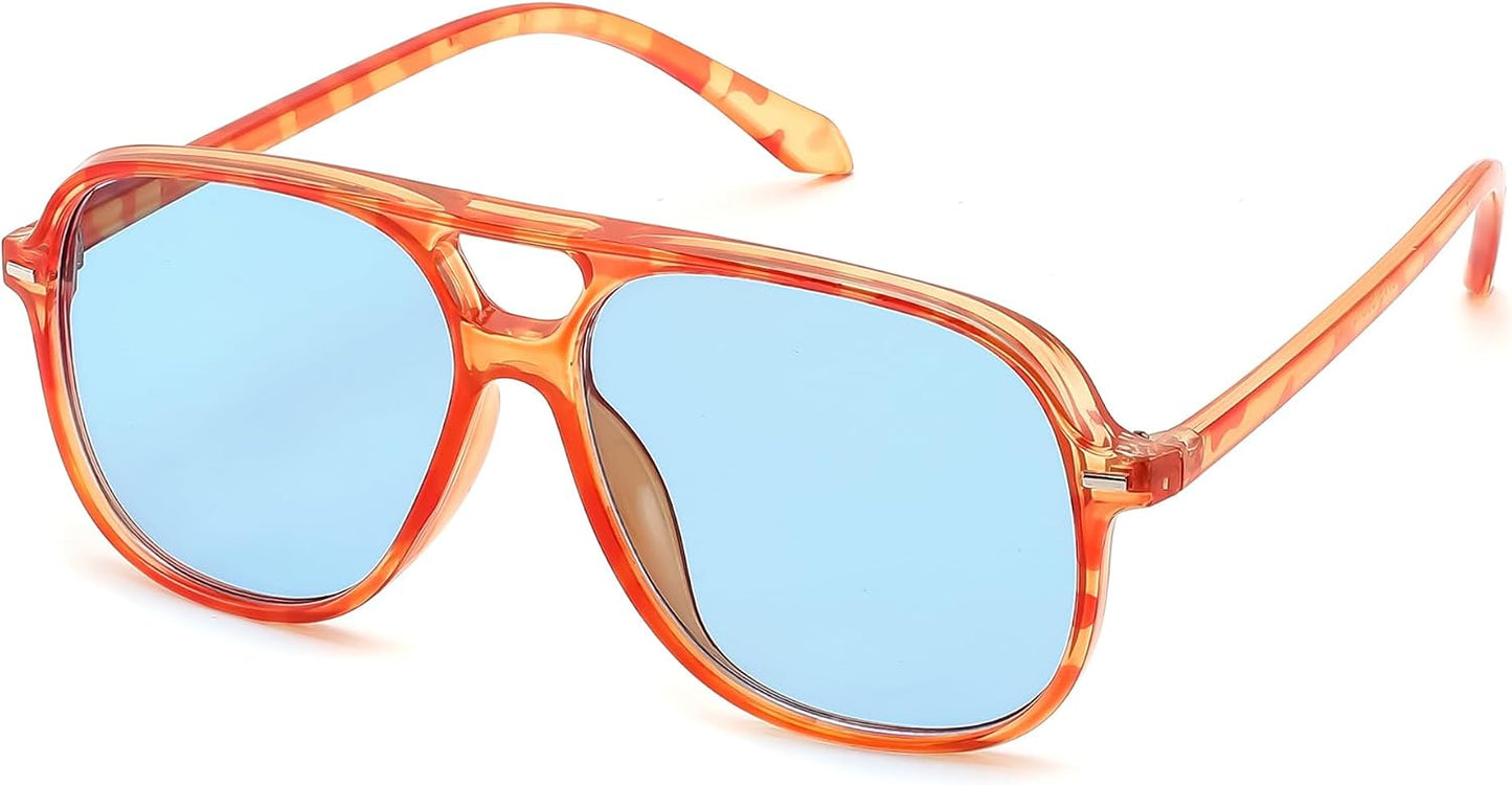 Yellow Leopard & Light Blue / 56 Millimeters | B0H1W4MFVB | FEISEDY Retro Square Aviator Sunglasses Women Men Double Bridge B0443